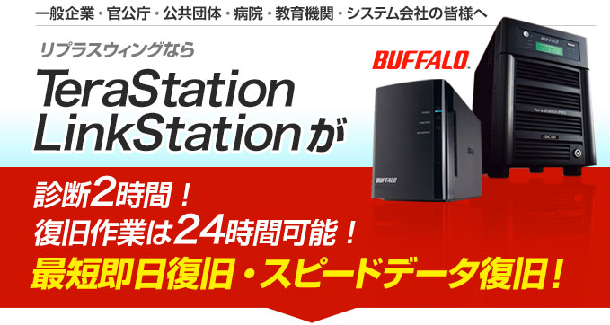 リプラスウイングならBUFFALO Terastation テラステーション Linkstation リンクステーションが診断2時間、24時間データ復旧対応、最短即日のスピードデータ復旧が可能です。